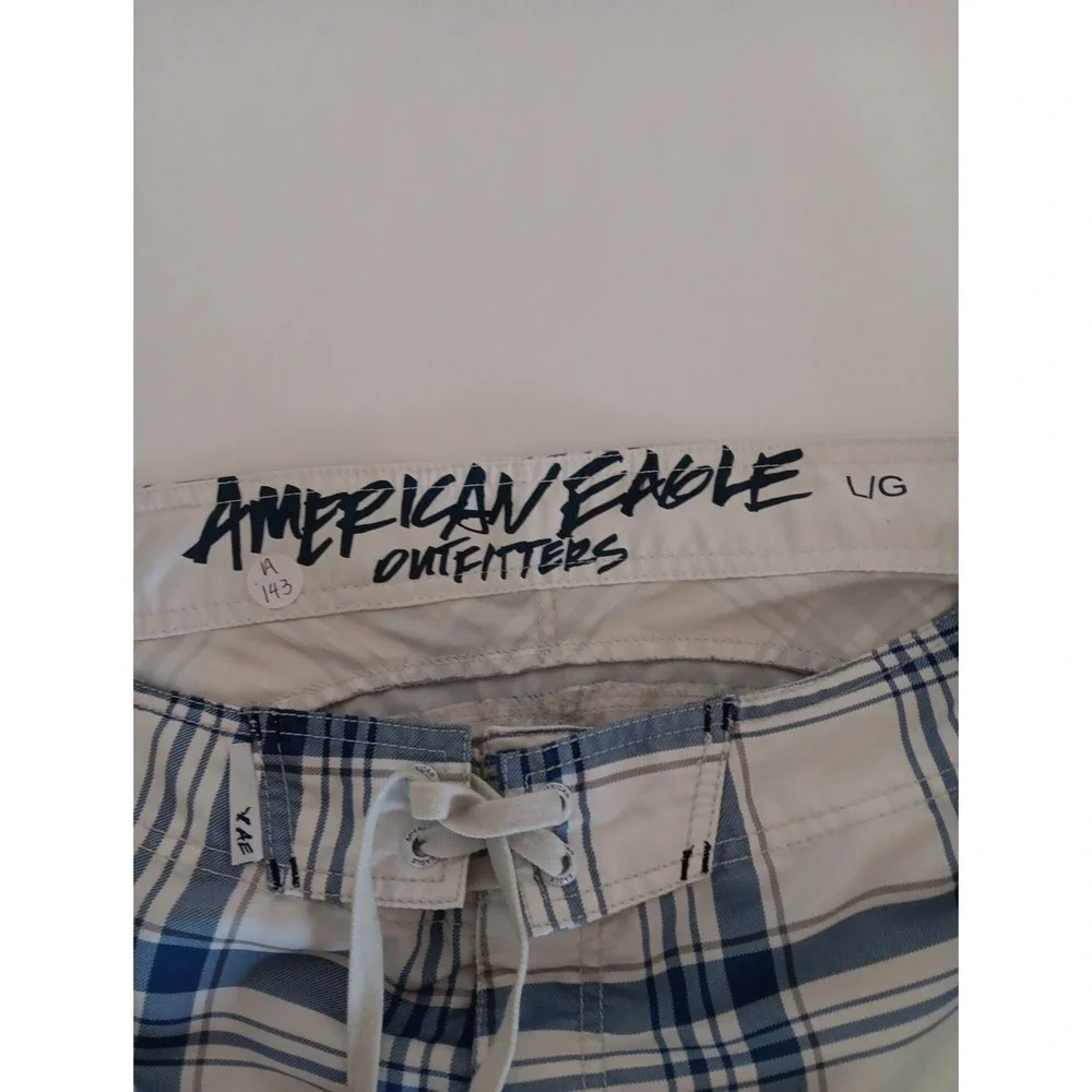 American Eagle Outfitters Mens Blue White Plaid Board Shorts Swim Trunks Size L